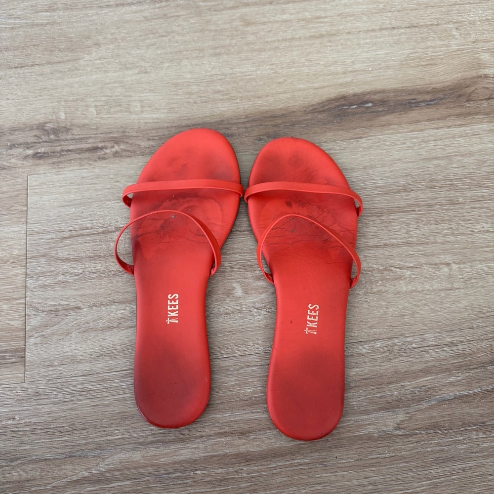 TKEES Women's Bright Red Double-Strap Slide Sandals